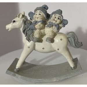 Snow Buddies Riding Rocking Horse Figurine!  2 SNOWMEN!  1999!